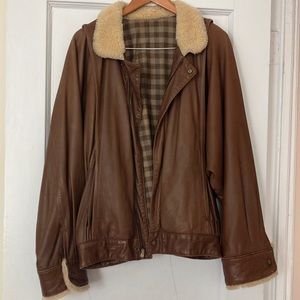Men’s Leather Bomber Jacket, Fleece-Lined